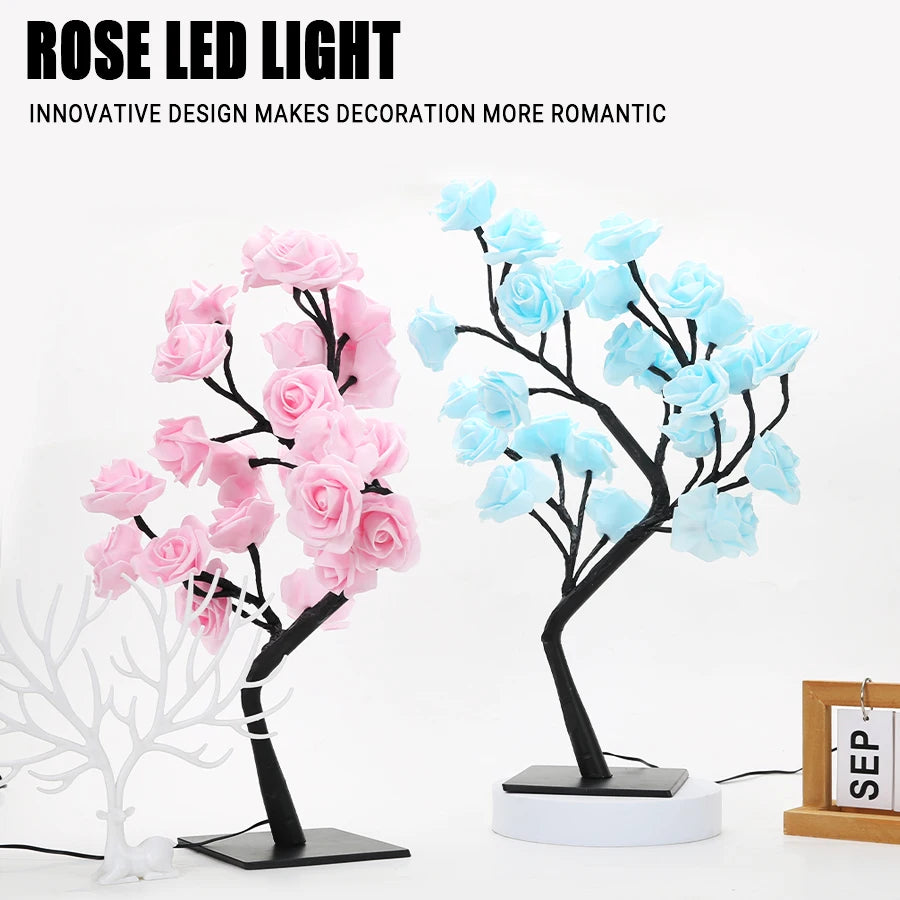 24 LED Rose Tree Lights USB-Powered Table Lamp - Elegant Fairy Flower Night Light for Home, Party, Christmas, Wedding, and Bedroom Decor Gift