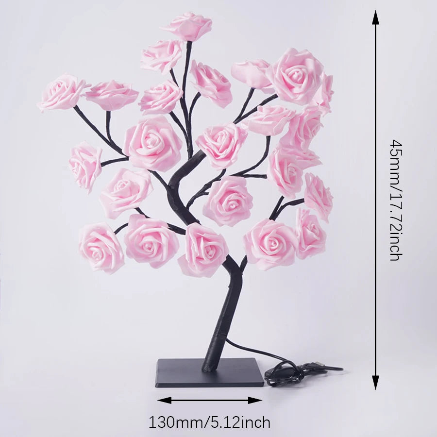 24 LED Rose Tree Lights USB-Powered Table Lamp - Elegant Fairy Flower Night Light for Home, Party, Christmas, Wedding, and Bedroom Decor Gift