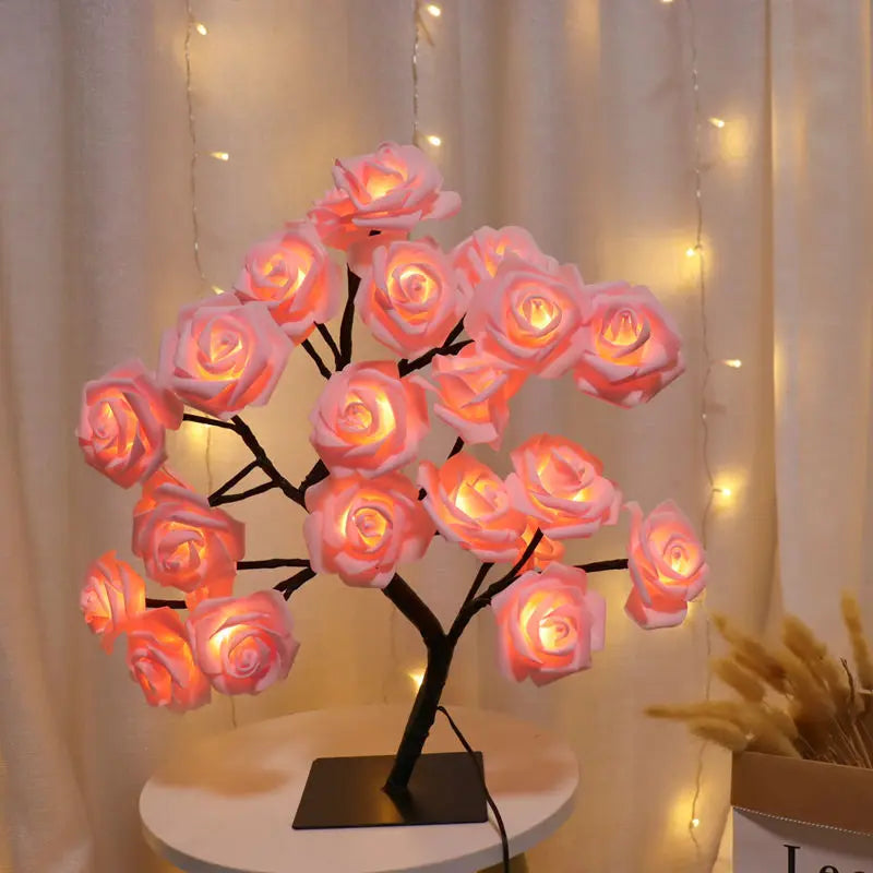 24 LED Rose Tree Lights USB-Powered Table Lamp - Elegant Fairy Flower Night Light for Home, Party, Christmas, Wedding, and Bedroom Decor Gift
