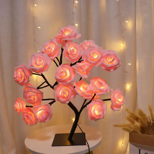 24 LED Rose Tree Lights USB-Powered Table Lamp - Elegant Fairy Flower Night Light for Home, Party, Christmas, Wedding, and Bedroom Decor Gift