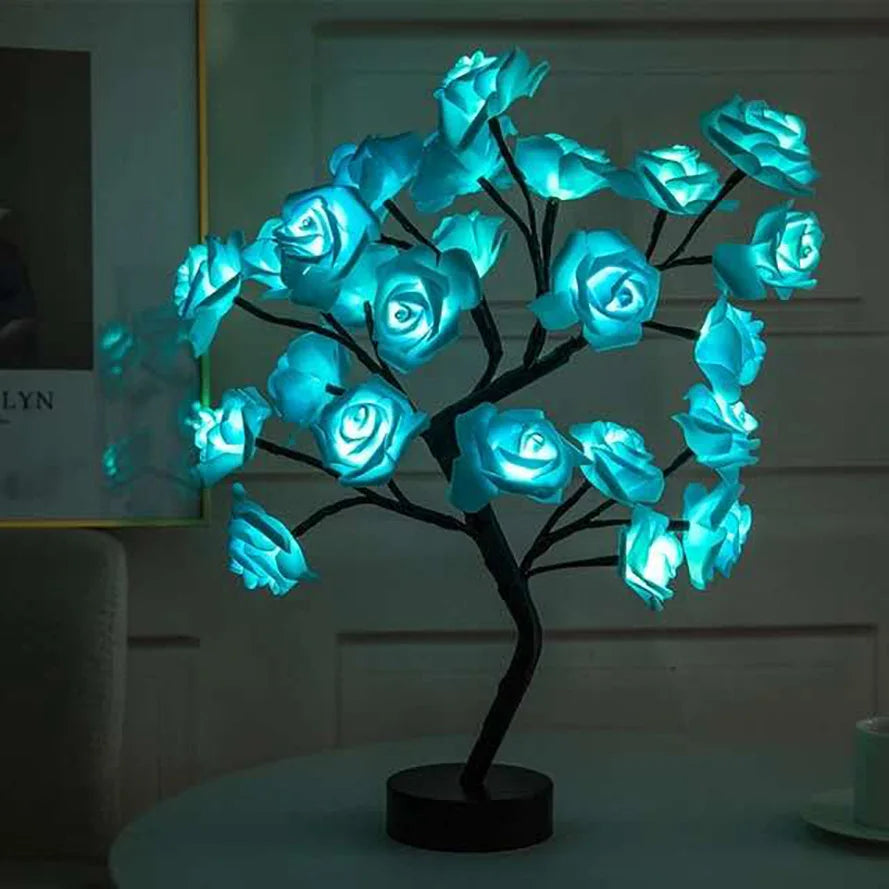 24 LED Rose Tree Lights USB-Powered Table Lamp - Elegant Fairy Flower Night Light for Home, Party, Christmas, Wedding, and Bedroom Decor Gift